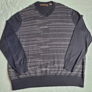 Vtg Perry Ellis Sweater Mens 2XLT Black & Gray Crewneck Knit Sweater